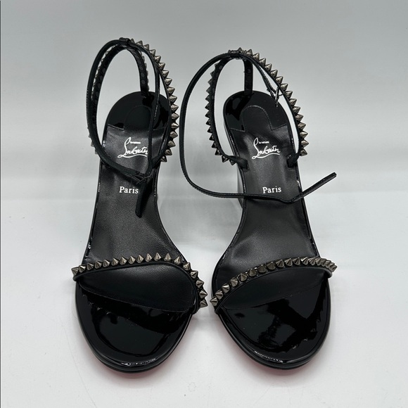 Christian Louboutin So Me 85 Black Leather Wedge Sandals Size 41 EU / 11 US NWOB - Picture 4 of 13